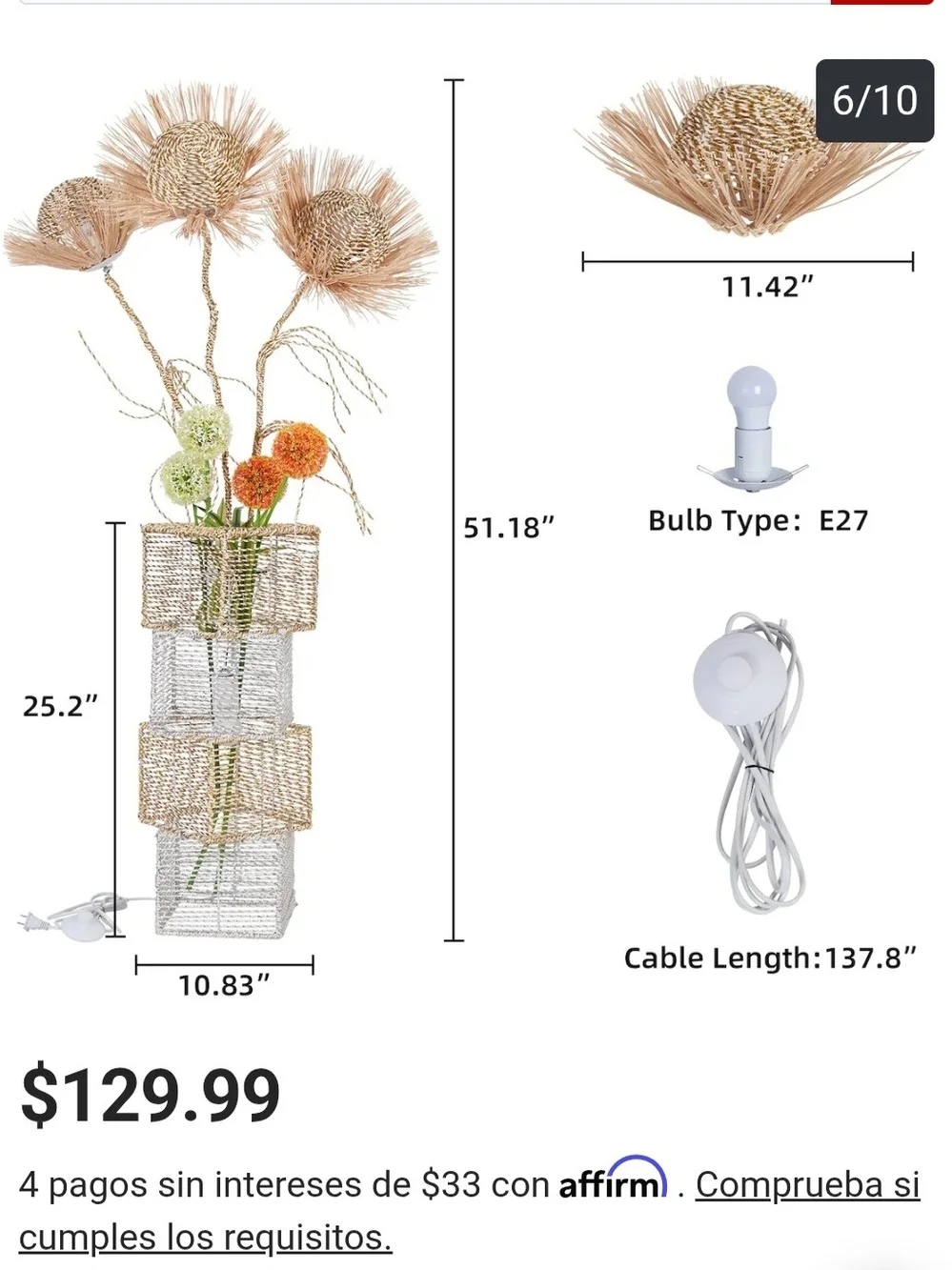 LUVODI FLOOR LAMPS 43-in Multiple finishes Standard Floor Lamp with Rattan Shade